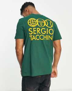 Зеленая футболка с принтом на спине Sergio Tacchini