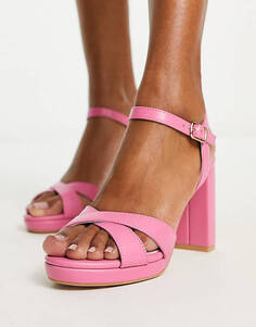 Ярко-розовые босоножки на каблуке с перекрестием New Look