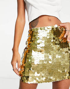 Золотая мини-юбка с диско-пайетками Miss Selfridge Festival Premium