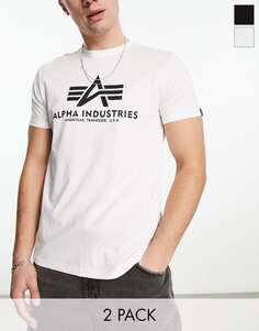Комплект базовых футболок с логотипом Alpha Industries (2 шт.) черного/белого цвета