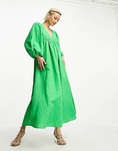 Ярко-зеленое платье макси с трапецией из смесового льна Whistles
