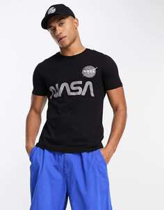Черная футболка со светоотражающим логотипом Alpha Industries NASA