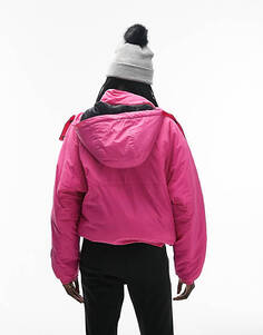 Розовая лыжная куртка-пуховик с капюшоном Topshop Sno