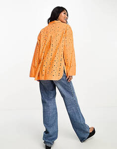 Оранжевая свободная рубашка вышивки с присборенным краем ASOS DESIGN