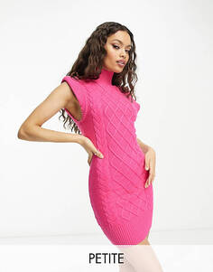Ярко-розовое платье мини с косами River Island Petite