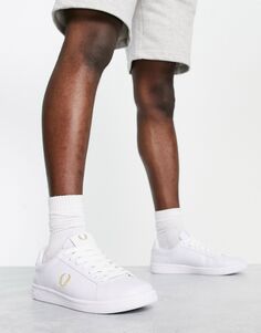 Белые кожаные кроссовки с золотым логотипом Fred Perry B721