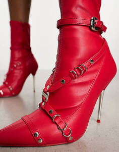 Красные ботинки на каблуке с ремешками Public Desire Joyride