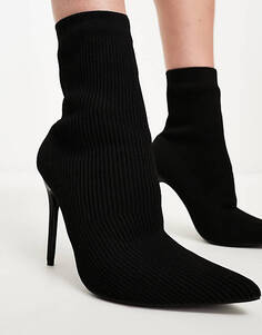 Черные трикотажные ботинки-носки на каблуке Public Desire Miraval