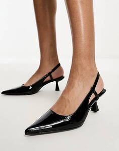 Черные лакированные туфли Glamorous Wide Fit с пяткой на пятке и средней шпильке