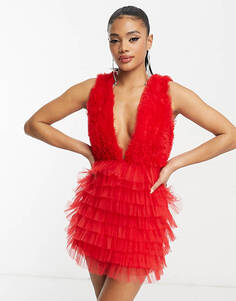 Эксклюзивное красное платье мини из тюля Lace &amp; Beads с вырезом в форме сердца на спине