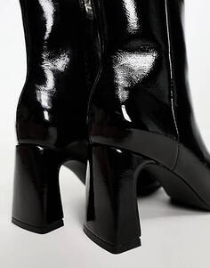 Гламурные ботильоны на среднем каблуке черного лакового цвета Glamorous