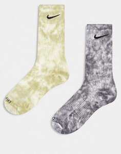 Набор из двух носков Nike Everyday Plus серого и хаки цвета тай-дай