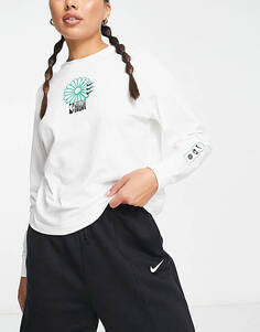 Белая футболка свободного кроя с длинными рукавами и графическим принтом Nike Basketball NBA