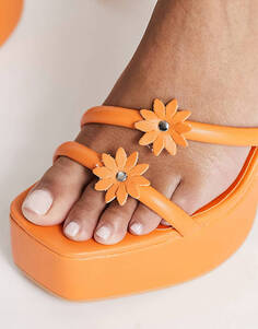 Оранжевые босоножки на каблуке с цветочным узором Daisy Street
