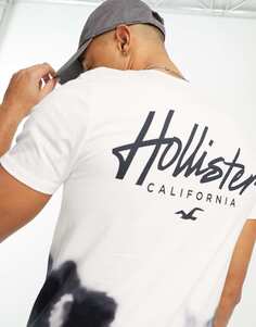 Бело-черная длинная футболка с эффектом омбре и логотипом на груди и спине Hollister