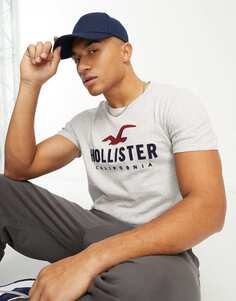 Серая меланжевая футболка с логотипом Hollister tech