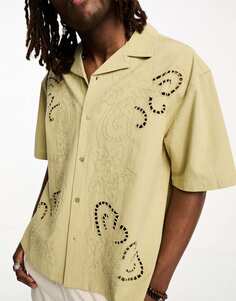 Рубашка цвета хаки с кружевным вырезом и короткими рукавами, ограниченная серия Reclaimed Vintage