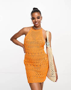 Оранжевое мини-платье крючком с высоким воротником и высоким воротником Miss Selfridge Festival