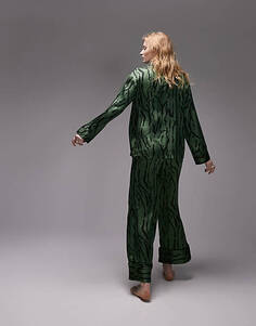 Topshop Зеленый атласный пижамный комплект из рубашки и брюк с абстрактным тигровым принтом Topshop для беременных