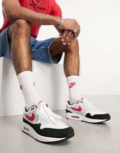 Кроссовки Nike Air Max 1 белого, красного и черного цветов