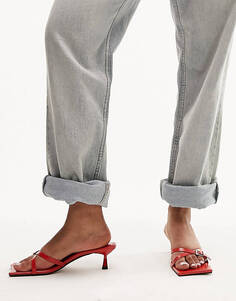 Красные кожаные туфли на каблуке премиум-класса Topshop Crystal с пряжкой