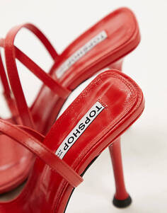 Красные кожаные босоножки премиум-класса на каблуке из двух частей Topshop Claire