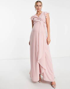 Розовое платье макси с развевающимися рукавами и рюшами TFNC Maternity Bridesmaid