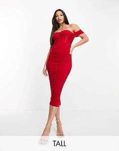 Красное прозрачное платье миди со сборками и корсетом на талии Jaded Rose Tall