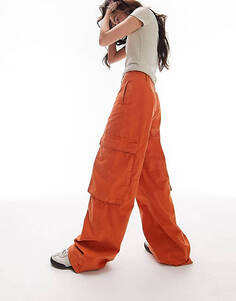 Оранжевые брюки-карго прямого кроя с завышенной талией и карманами Topshop