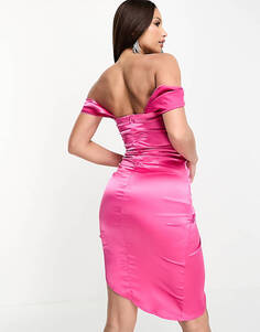 Ярко-розовое платье мини с открытыми плечами и корсетом Jaded Rose Tall