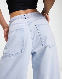 Голубые джинсы с широкими штанинами и завязками на талии Pull&amp;Bear