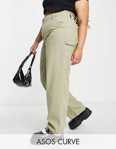 Минималистичные брюки карго цвета хаки с контрастной строчкой ASOS DESIGN Curve