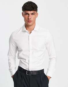 Белая приталенная рубашка из твила с вырезом на воротнике ASOS DESIGN Premium easy Iron