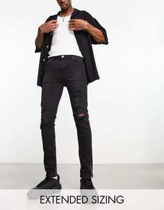 Черные джинсы скинни ASOS DESIGN с прорезями на коленях и молниями