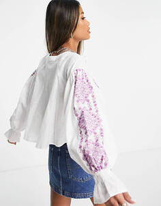Белая блузка Prarie ограниченного выпуска Reclaimed Vintage с контрастной вышивкой