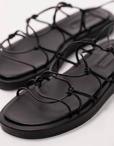 Черные сандалии на плоской подошве с ремешками и завязкой на щиколотке Topshop Gina