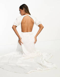 Атласное платье макси с открытой спиной Anaya Bridal цвета слоновой кости