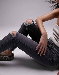 Грязно-серые джинсы Topshop Jamie с рваными коленями