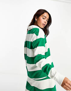 Зелено-белая махровая рубашка-поло для регби с полосками и логотипом Polo Ralph Lauren CO-ORD