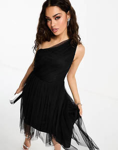 Черное платье миди на одно плечо из тюля Anaya Petite Bridesmaid