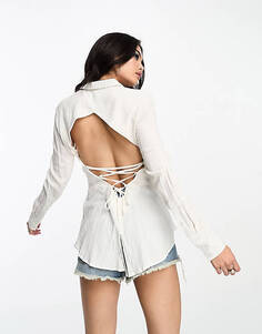 Белая приталенная рубашка с открытой спиной и шнуровкой Something New X Emma Fridsell