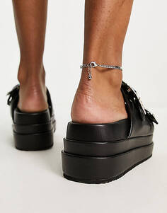 Черные туфли на плоской подошве с украшением Public Desire Lozzy