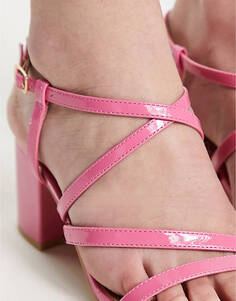 Розовые босоножки на каблуке с широкими ремешками New Look