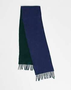 Темно-синий и зеленый двусторонний шарф из смеси шерсти Polo Ralph Lauren с логотипом в виде пони