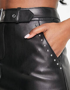 Черная мини-юбка из имитации кожи Morgan с поясом
