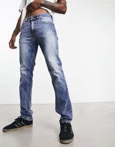 Синие узкие джинсы с потертостями Versace Jeans Couture
