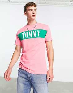 Розовая футболка классического кроя с логотипом и засечками Tommy Jeans