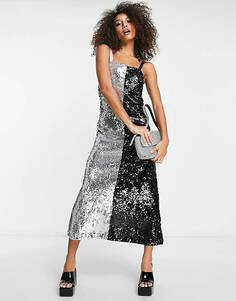 Контрастное платье макси на бретельках с контрастным серебром и черными пайетками Extro &amp; Vert Unknown