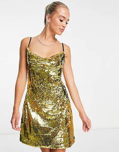 Платье мини Extro &amp; Vert с капюшоном и открытой спиной, с золотыми пайетками Unknown