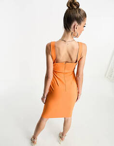 Оранжевое облегающее платье с v-образным вырезом Vesper